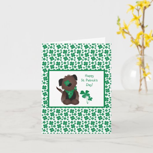 Happy St Patricks Day Dog Vier Leaf Clover Green Kaart (Gele Bloem)