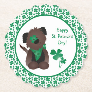 Happy St Patricks Day Dog Vier Leaf Clover Green Kartonnen Onderzetters