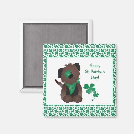 Happy St Patricks Day Dog Vier Leaf Clover Green Magneet (Voorkant / Achterkant)