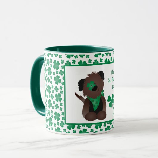Happy St Patricks Day Dog Vier Leaf Clover Green Mok (Voorkant links)