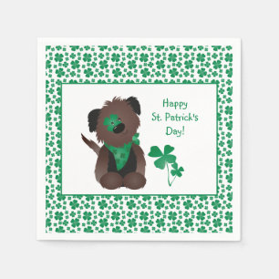 Happy St Patricks Day Dog Vier Leaf Clover Green Servet