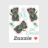 Happy St Patricks Day Dog Vier Leaf Clover Green Sticker (Vel)