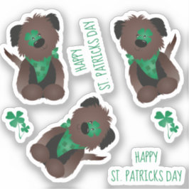 Happy St Patricks Day Dog Vier Leaf Clover Green Sticker