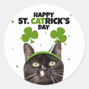 Happy St Patricks Day for Iedereen Cat in Headband Ronde Sticker