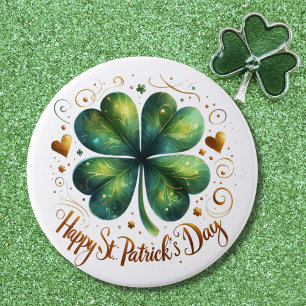 Happy St Patrick's Day Four Leaf Clover Ronde Button 7,6 Cm