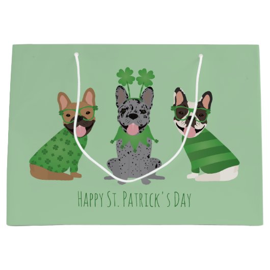 Happy St Patricks Day Franse bulldogs Groot Cadeauzakje (Voorkant)