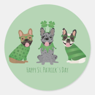Happy St Patricks Day Franse bulldogs Ronde Sticker