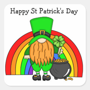 Happy St Patrick's Day   Gnome Leprechaun Vierkante Sticker