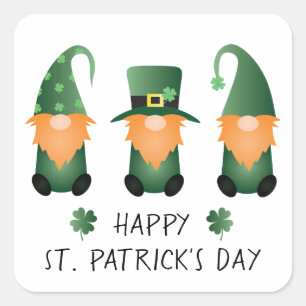 Happy St Patricks Day Gnomes Green Sinaasappel Vierkante Sticker
