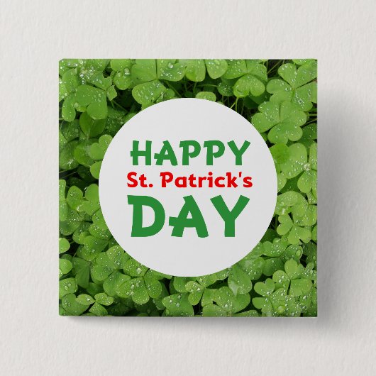 Happy St.Patrick's Day green clover pinback button (Voorkant)