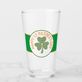 Happy St Patrick's Day Green Gingham Shamrock Glas