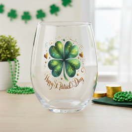 Happy St. Patrick's Day Green & Gold Shamrock Wijnglas Zonder Voet