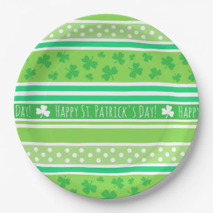 Happy St. Patrick's Day Green Stripes Papieren Bordje
