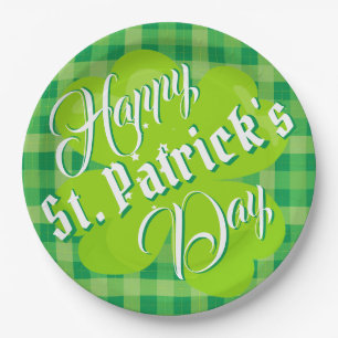 Happy St. Patrick's Day Green Tartan Lucky Clover Papieren Bordje