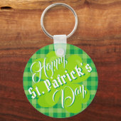 Happy St. Patrick's Day Green Tartan Lucky Clover Sleutelhanger (Voorkant)