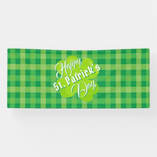 Happy St. Patrick's Day Green Tartan Lucky Clover Spandoek (Horizontaal)