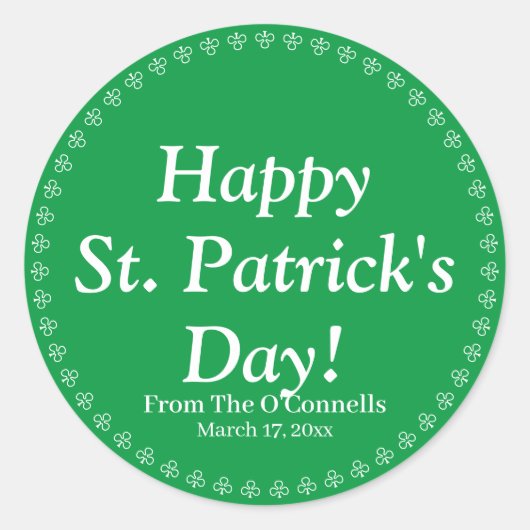 Happy St. Patrick's Day groene aangepaste tekstkla Ronde Sticker (Voorkant)
