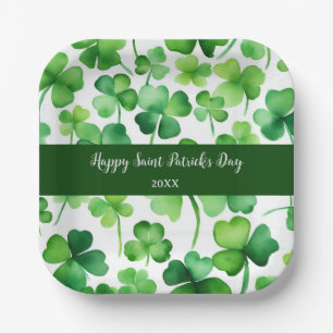 Happy St Patricks Day Groene Waterverf Shamrock Papieren Bordje