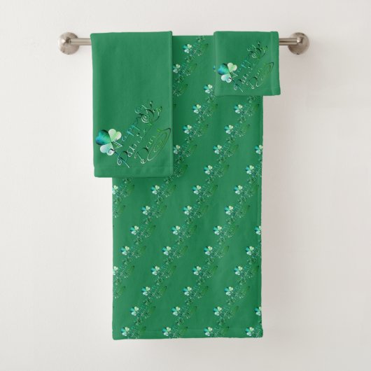 "Happy St. Patrick's Day" Handgeschreven, Shamrock Bad Handdoek (Insitu)