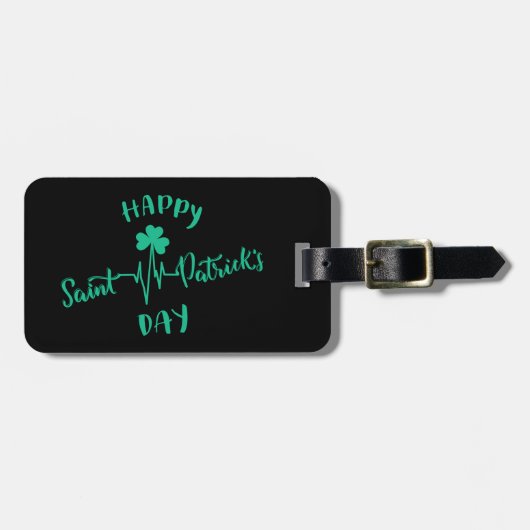 Happy St Patricks Day Heartbeat puls Shamrock Bagagelabel (Voorkant horizontaal)