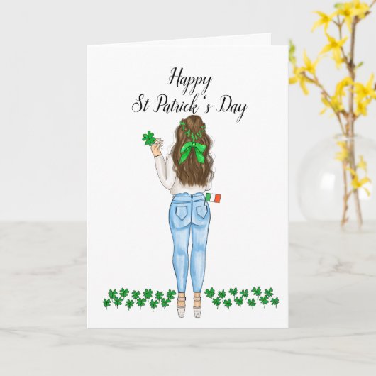 Happy St Patrick's Day Irish Vrouw Clover Holiday Kaart (Gele Bloem)