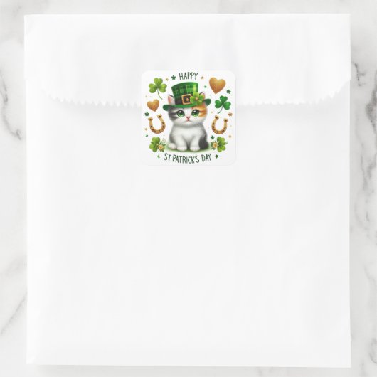 Happy St. Patrick's Day Kitten Vierkante Sticker (Tas)