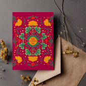 Happy St. Patrick's Day klavers & bloemen magenta Kaart