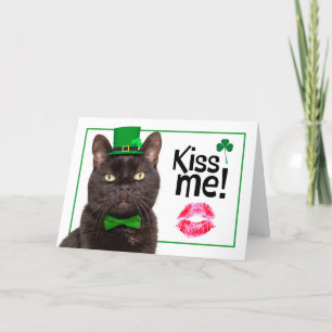 Happy St Patricks Day Kus me Cat in Green Pet Feestdagen Kaart