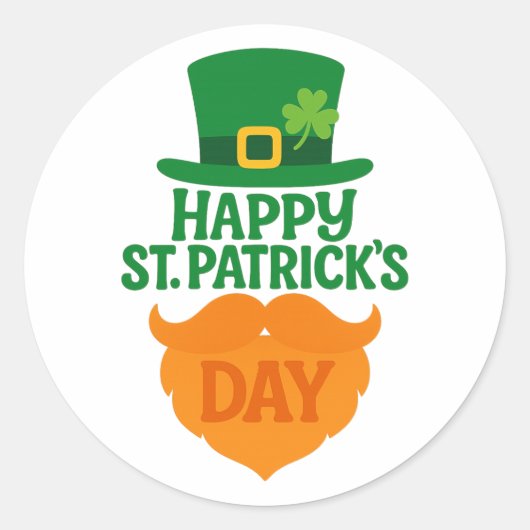 Happy St Patricks Day Leprechaun Beard and Hat Ronde Sticker (Voorkant)