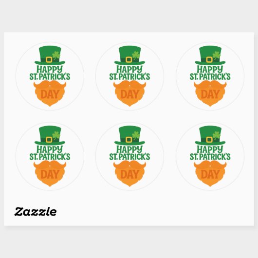 Happy St Patricks Day Leprechaun Beard and Hat Ronde Sticker (Vel)