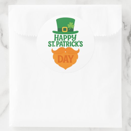 Happy St Patricks Day Leprechaun Beard and Hat Ronde Sticker (Tas)