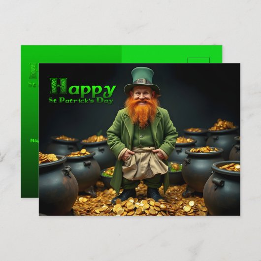 Happy St Patrick's Day Leprechaun HPostC02 Feestdagenkaart (Voorkant / Achterkant)