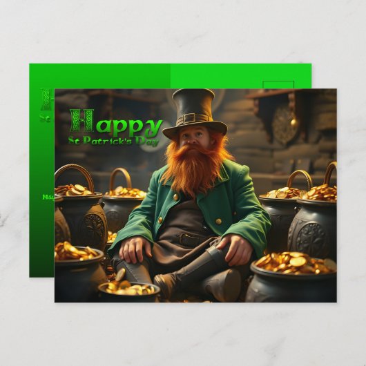 Happy St Patrick's Day Leprechaun HPostC03 Feestdagenkaart (Voorkant / Achterkant)