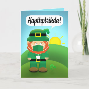 Happy St Patrick's Day Leprechaun in Face Mask Feestdagen Kaart