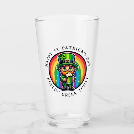 Happy St Patrick's Day Leprechaun met Groen Bier Glas (Voorkant)