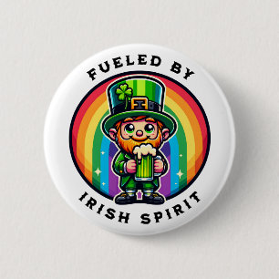 Happy St Patrick's Day Leprechaun met Groen Bier Ronde Button 5,7 Cm