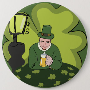 "HAPPY ST. PATRICK'S DAY" LEPRECHAUN RONDE BUTTON 6,0 CM