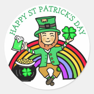 Happy St Patrick's Day Leprechaun Ronde Sticker