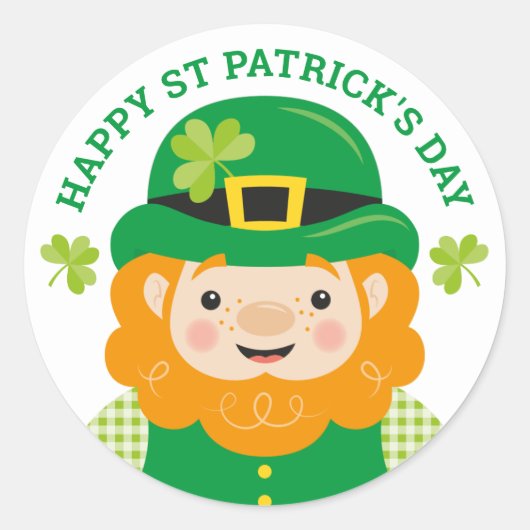 Happy St Patrick's Day Leprechaun Round Sticker (Devant)