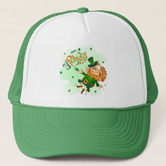 Happy St Patrick's Day Leprechaun Trucker Hat Pet (Voorkant)