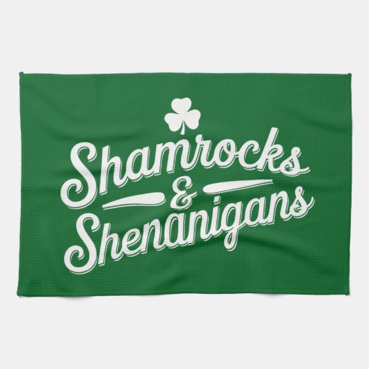 Happy St Patricks Day Lucky Shamrock & Shenanigans Theedoek (Horizontaal)