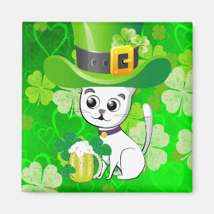 Happy St. Patrick's Day Magnets Shamrock Cat Beer Magneet