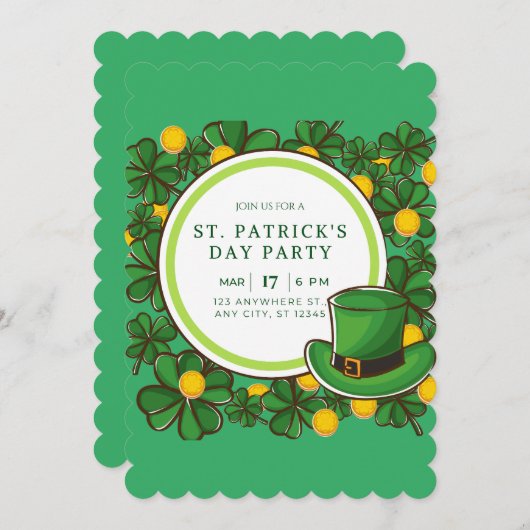 Happy St Patricks Day Party Leprechaun & Shamrocks Feestdagenkaart (Voorkant / Achterkant)