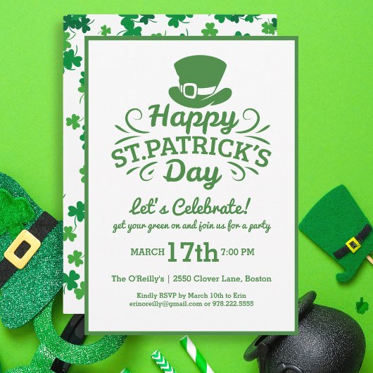 Happy St Patricks Day Party Leprechaun & Shamrocks Kaart