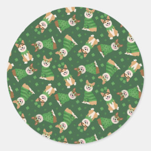 Happy St Patricks Day Pembroke Welsh Corgi Dogs Ronde Sticker