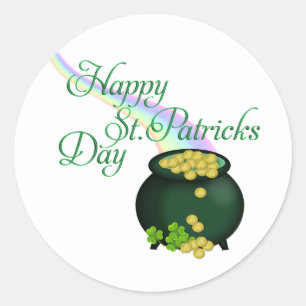 Happy St. Patrick's Day Pot of Gold en Rainbow Ronde Sticker