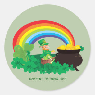 Happy St. Patrick's Day Pot of Gold en Rainbow Ronde Sticker
