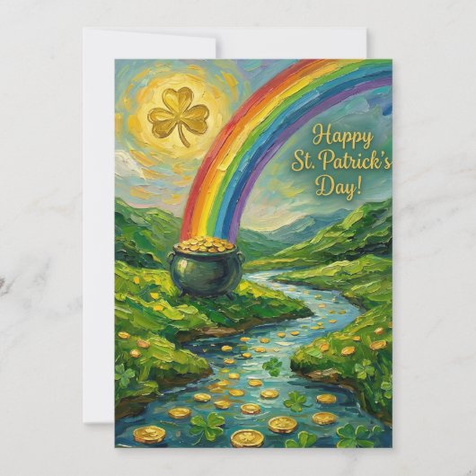 Happy St. Patrick's Day Pot of Gold Rainbow Feestdagenkaart (Voorkant)