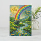 Happy St. Patrick's Day Pot of Gold Rainbow Feestdagenkaart (Staand voorkant)
