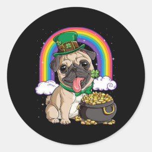 Happy St. Patrick's Day Pug dog Ronde Sticker